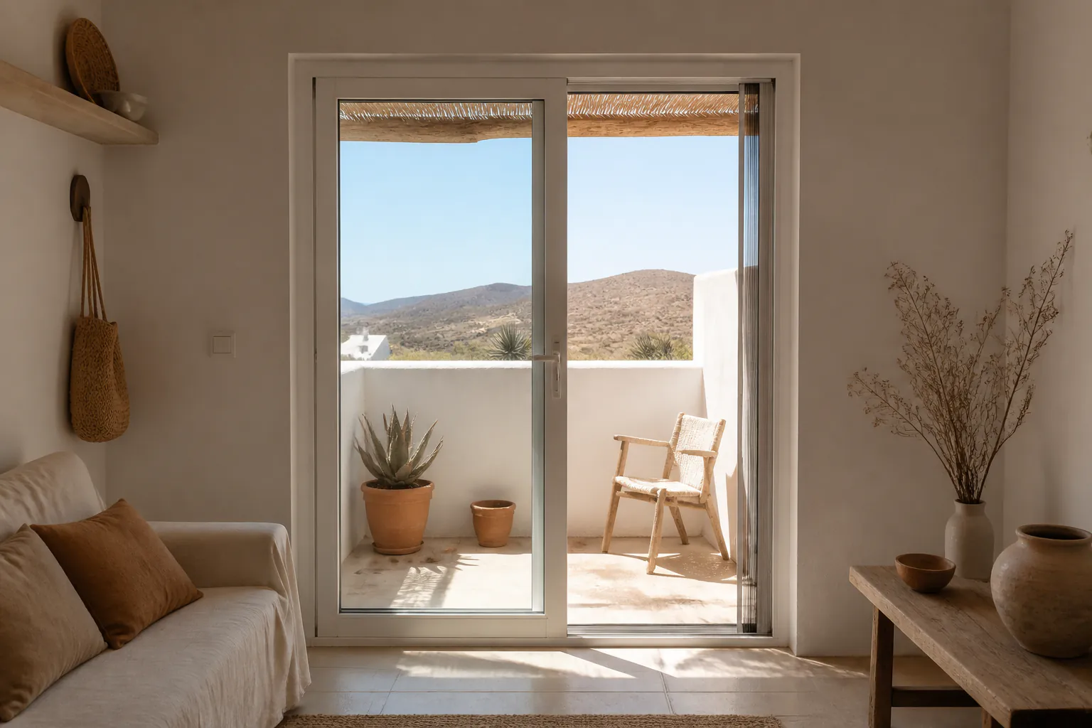 Ventana corredera de PVC junto a una terraza en Almería