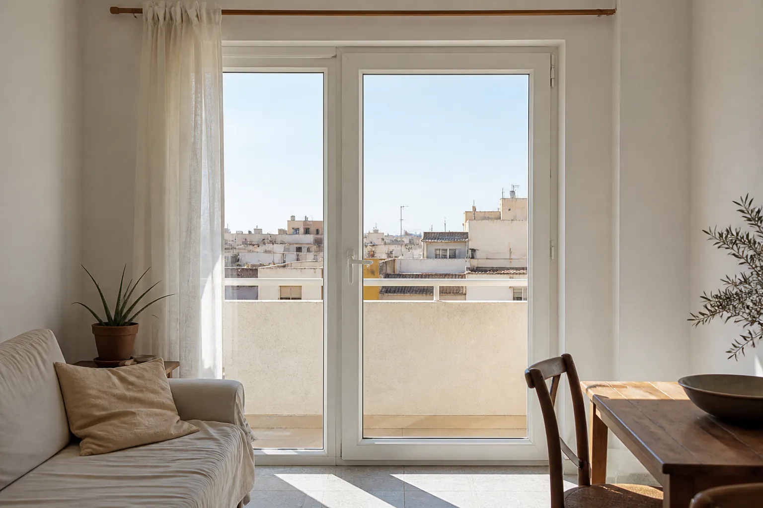 Puerta balconera de PVC hacia una terraza en Almería