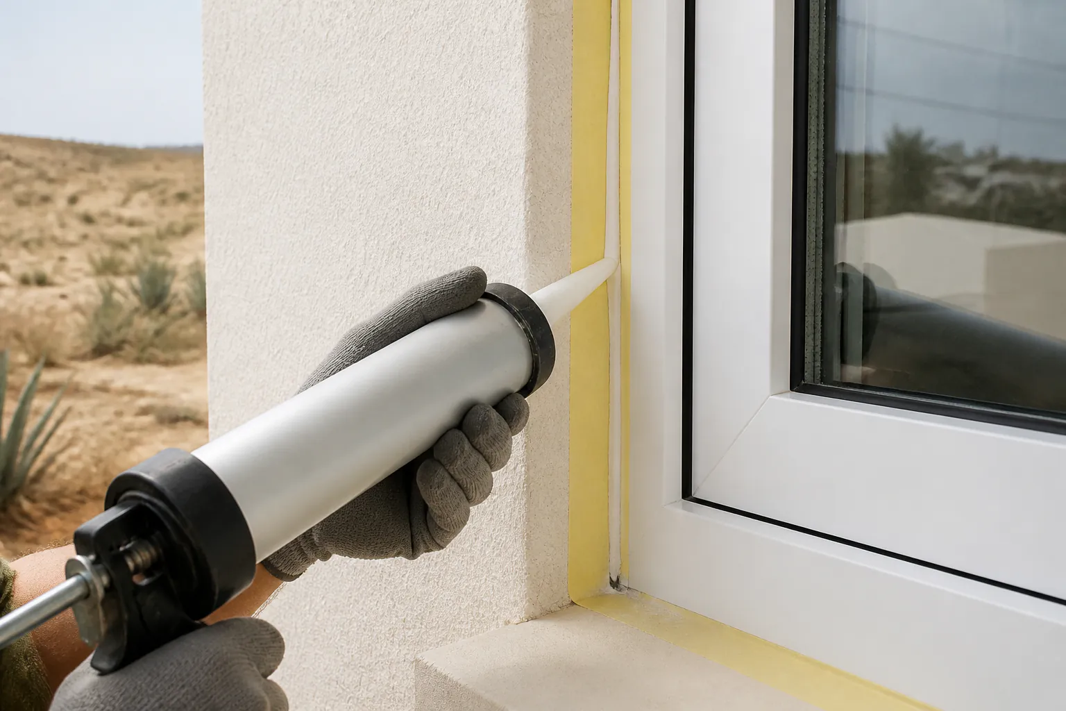 Fijación y sellado perimetral de una nueva ventana de PVC en Almería
