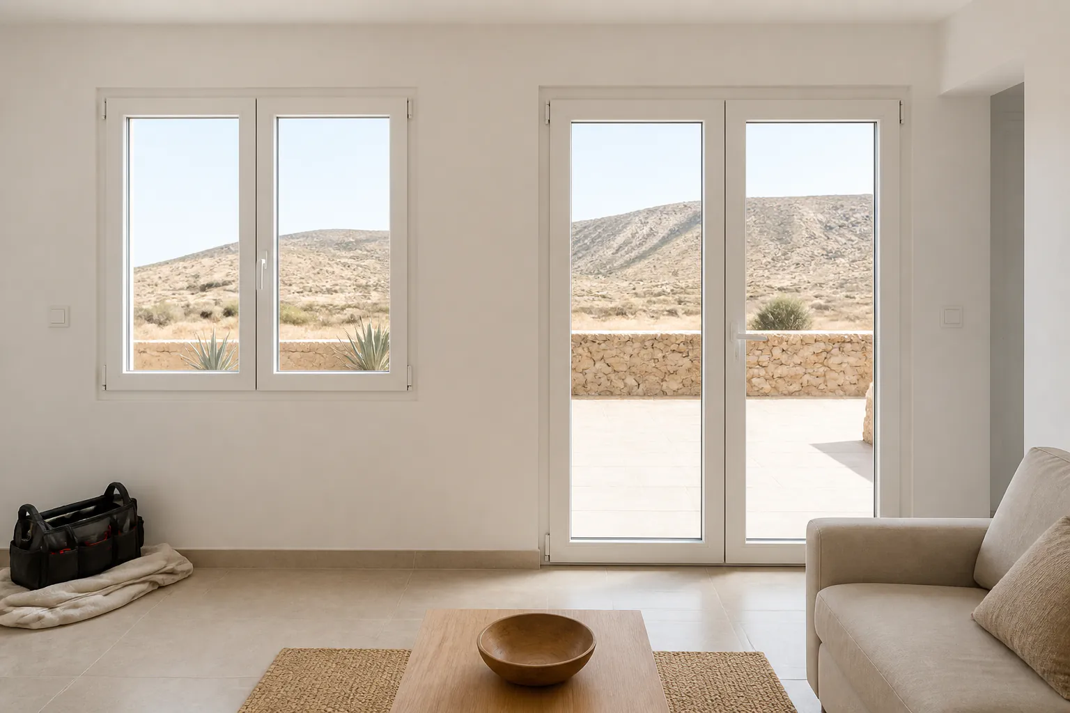 Interior terminado después de instalar ventanas de PVC en Almería